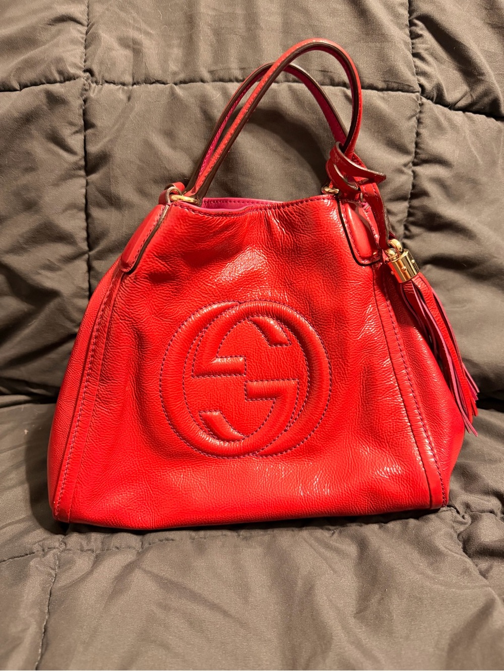 Gucci Red Leather Shoulder Hobo with Tassel